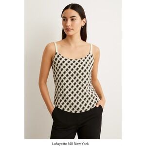 Lafayette 148 Silk‎ Tank Top Womens 8 Lined Checkered Quiet Luxury Office Chic